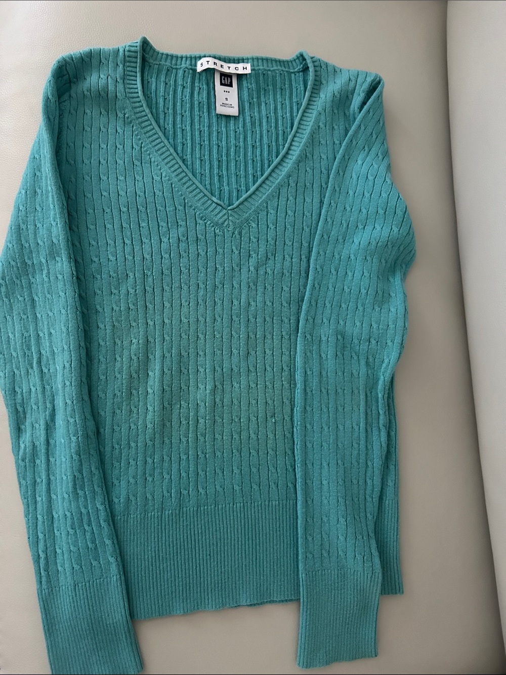 GAP Teal Cable Knit V-Neck Sweater - Women's